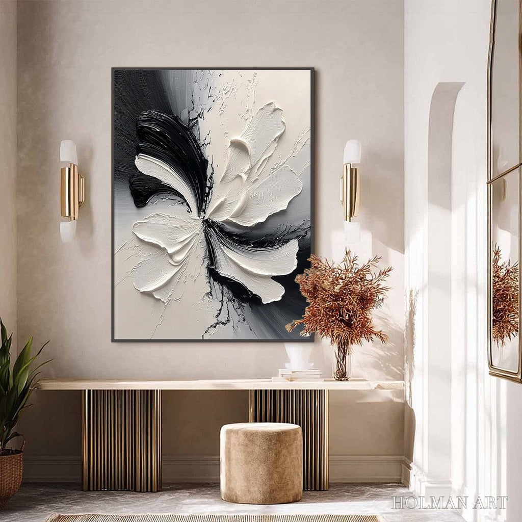 HOLMAN ART Eclipse Blossom – Textured Black and White Abstract Impasto Painting - image 2