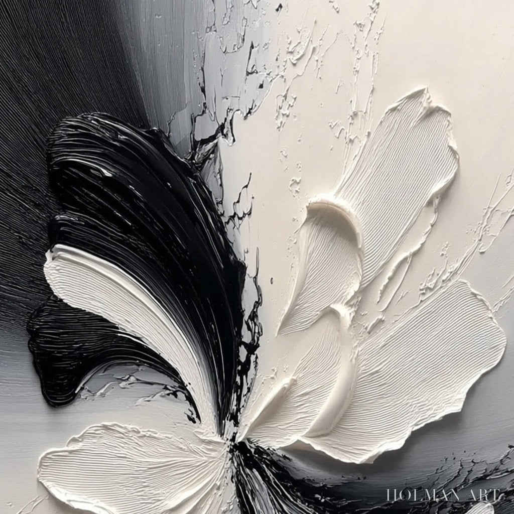 HOLMAN ART Eclipse Blossom – Textured Black and White Abstract Impasto Painting - image 3