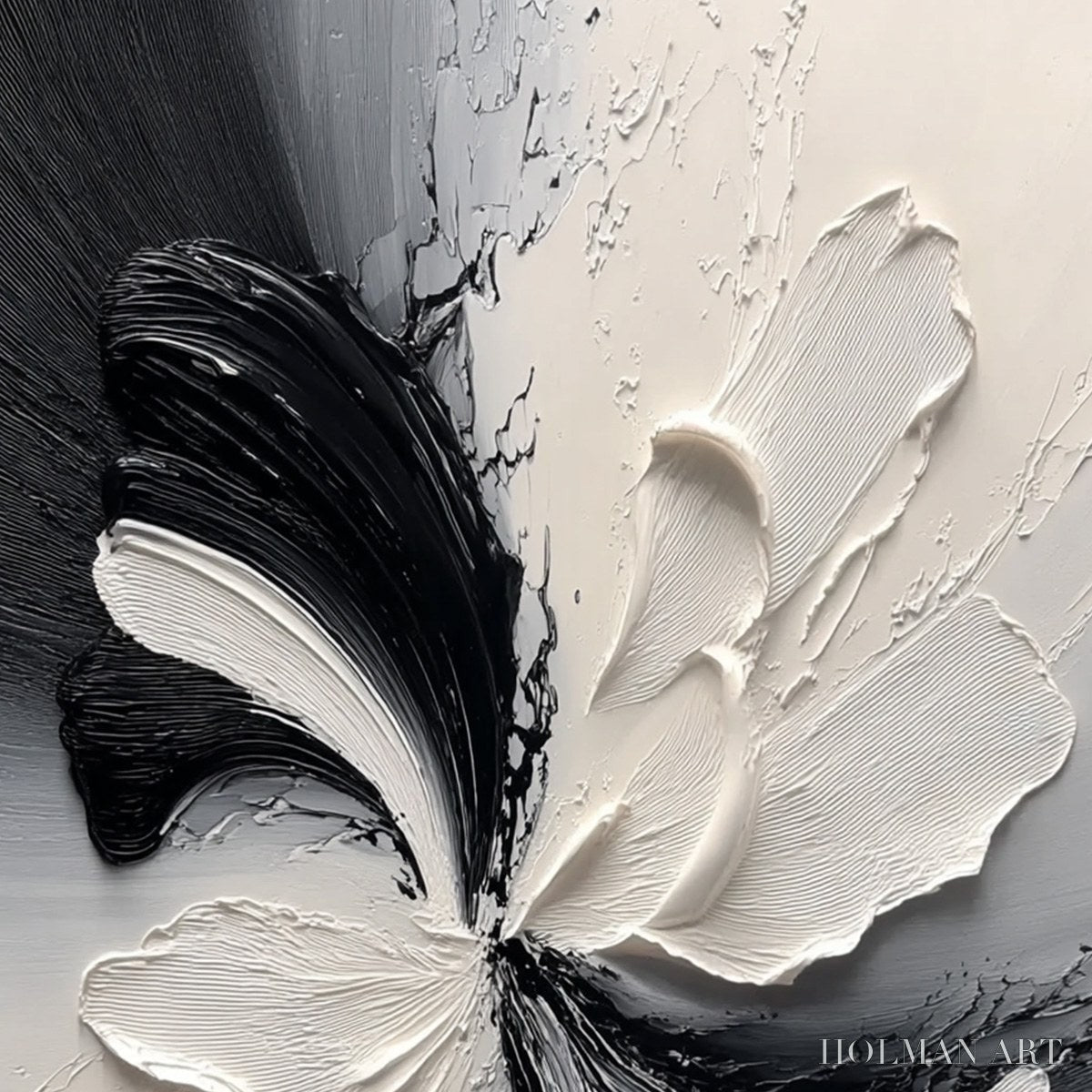 HOLMAN ART Eclipse Blossom – Textured Black and White Abstract Impasto Painting - image 3