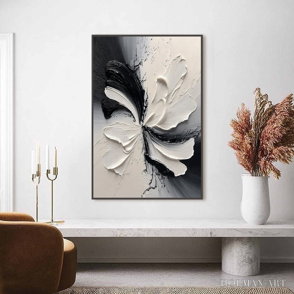 HOLMAN ART Eclipse Blossom – Textured Black and White Abstract Impasto Painting - image 4