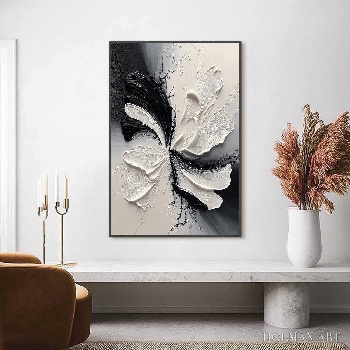 HOLMAN ART Eclipse Blossom – Textured Black and White Abstract Impasto Painting - image 4