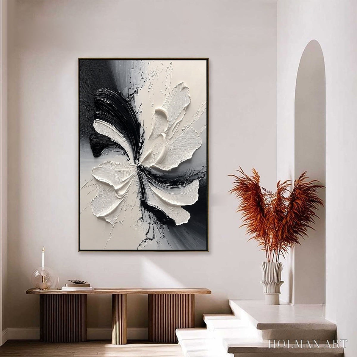 HOLMAN ART Eclipse Blossom – Textured Black and White Abstract Impasto Painting - image 6