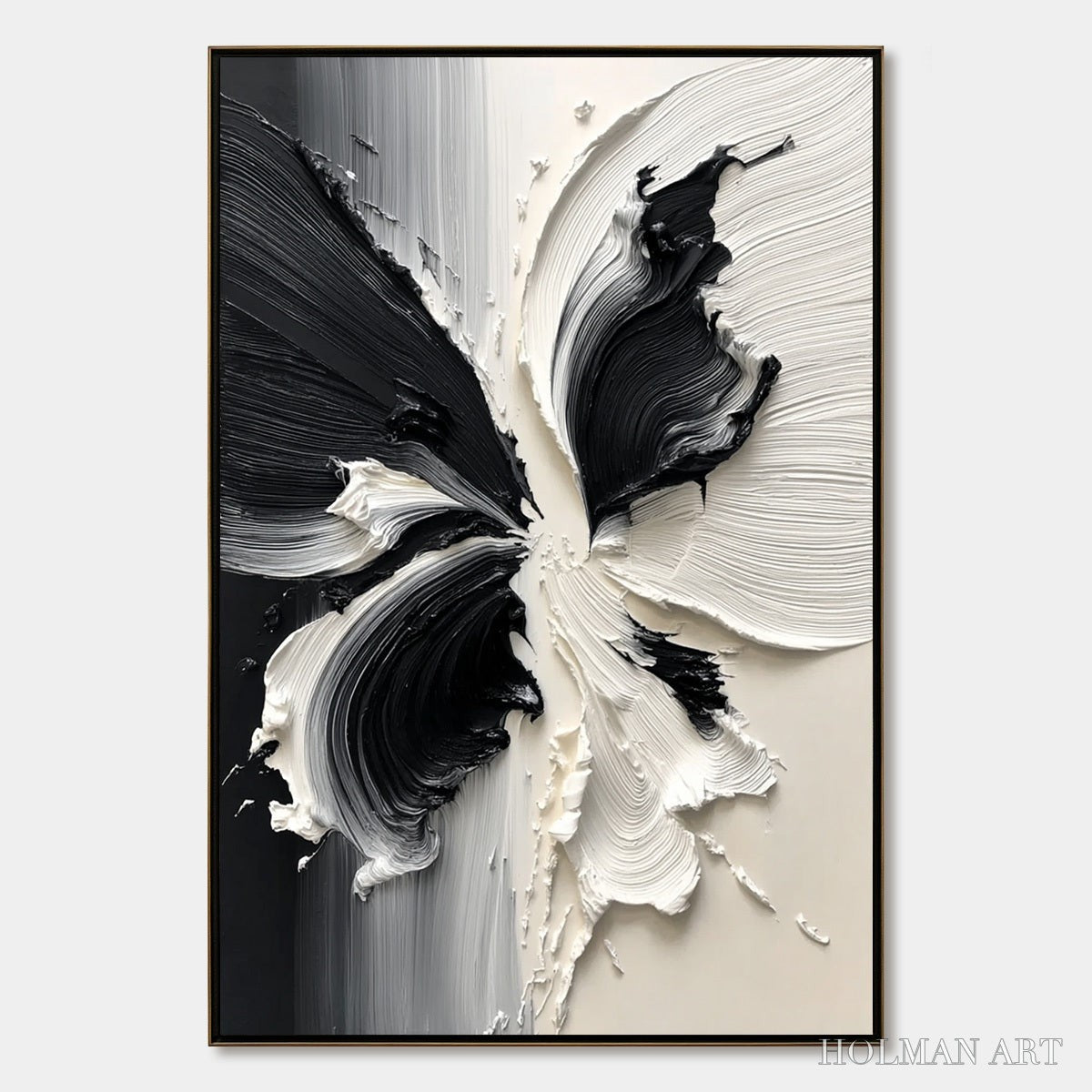HOLMAN ART Eclosion – Black and White Wabi Sabi Textured Abstract Flower Painting - image 1
