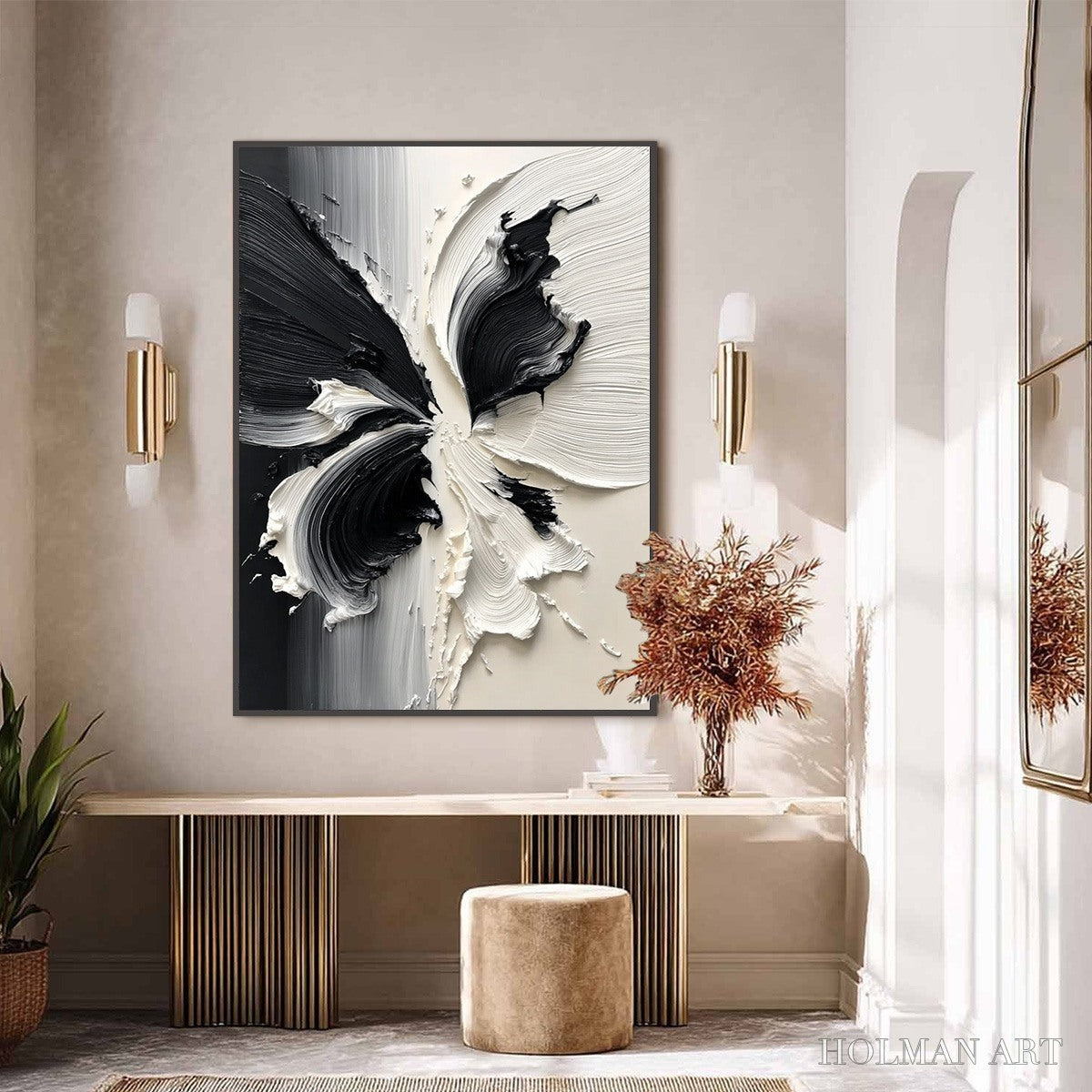 HOLMAN ART Eclosion – Black and White Wabi Sabi Textured Abstract Flower Painting - image 2