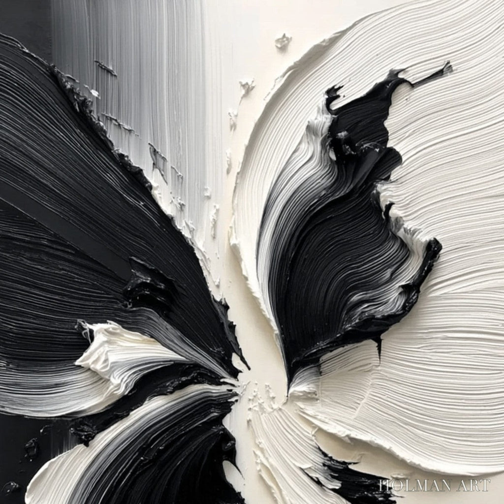 HOLMAN ART Eclosion – Black and White Wabi Sabi Textured Abstract Flower Painting - image 3
