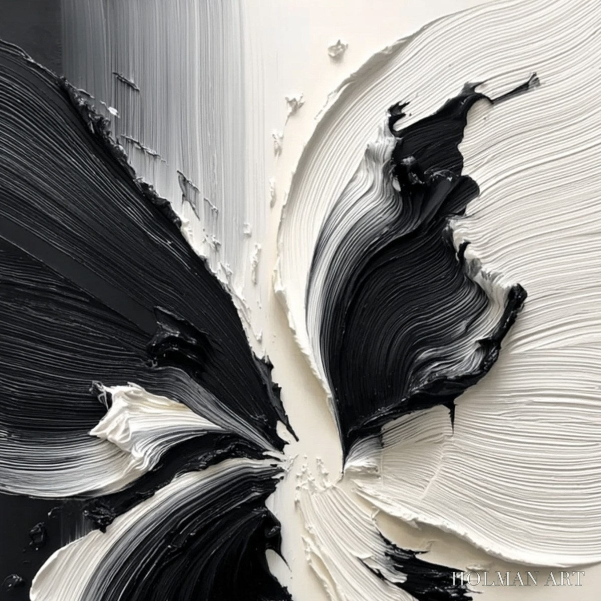HOLMAN ART Eclosion – Black and White Wabi Sabi Textured Abstract Flower Painting - image 3