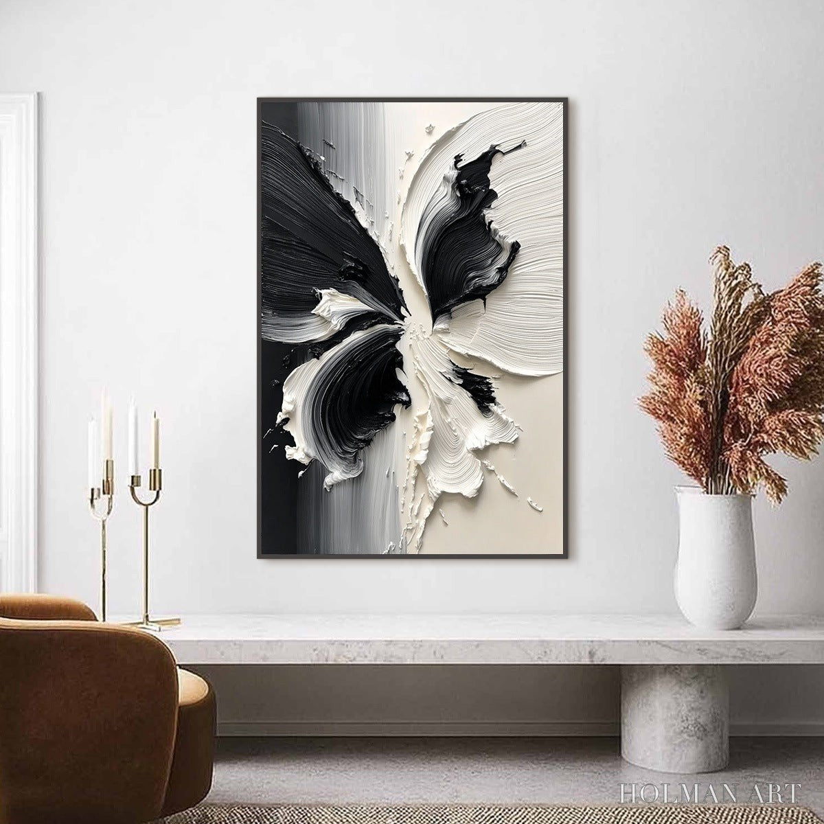 HOLMAN ART Eclosion – Black and White Wabi Sabi Textured Abstract Flower Painting - image 4
