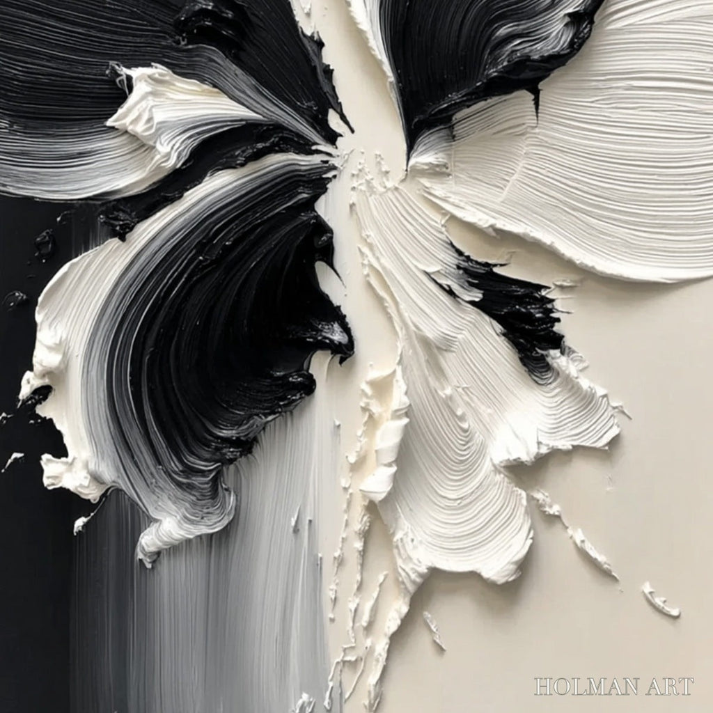 HOLMAN ART Eclosion – Black and White Wabi Sabi Textured Abstract Flower Painting - image 5