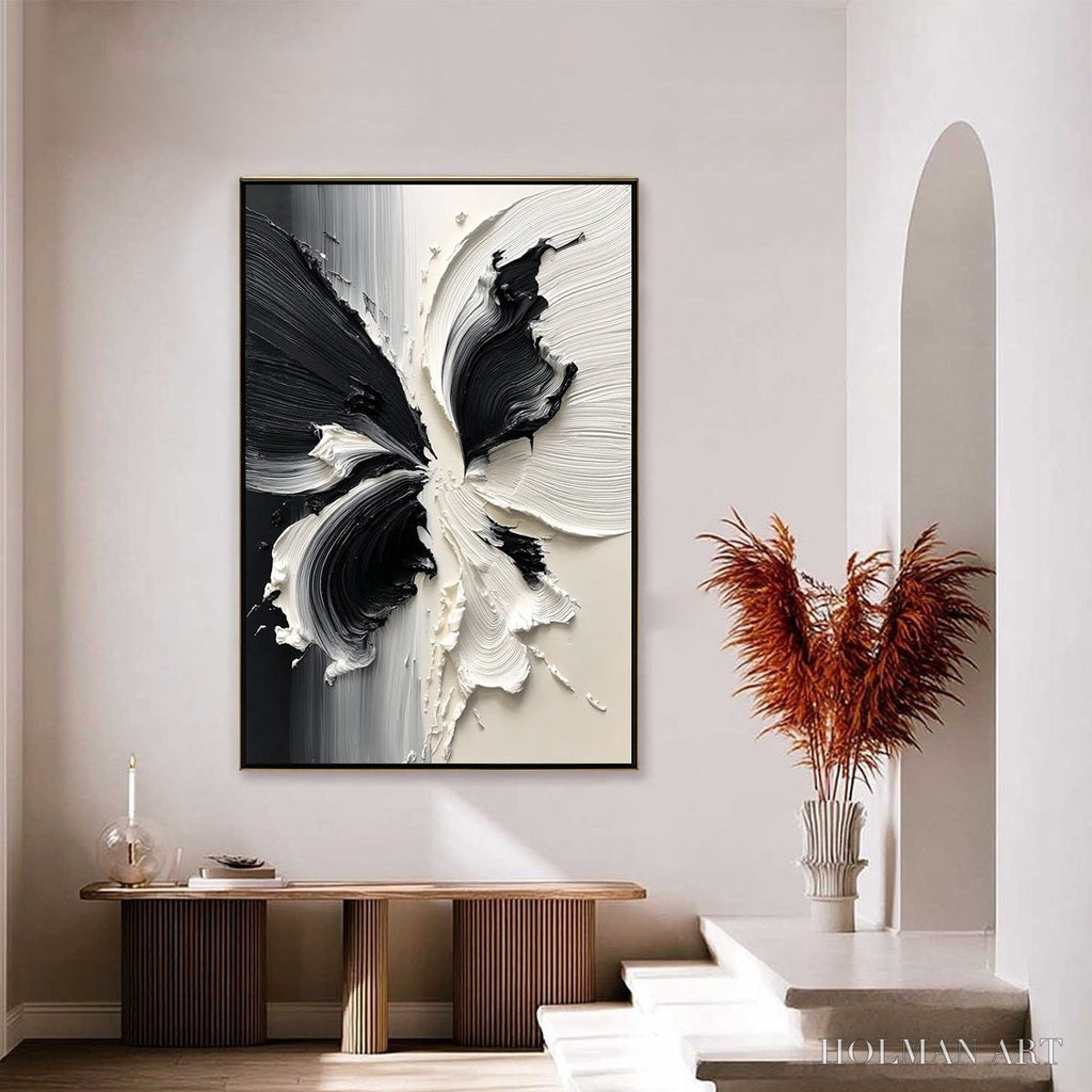 HOLMAN ART Eclosion – Black and White Wabi Sabi Textured Abstract Flower Painting - image 6