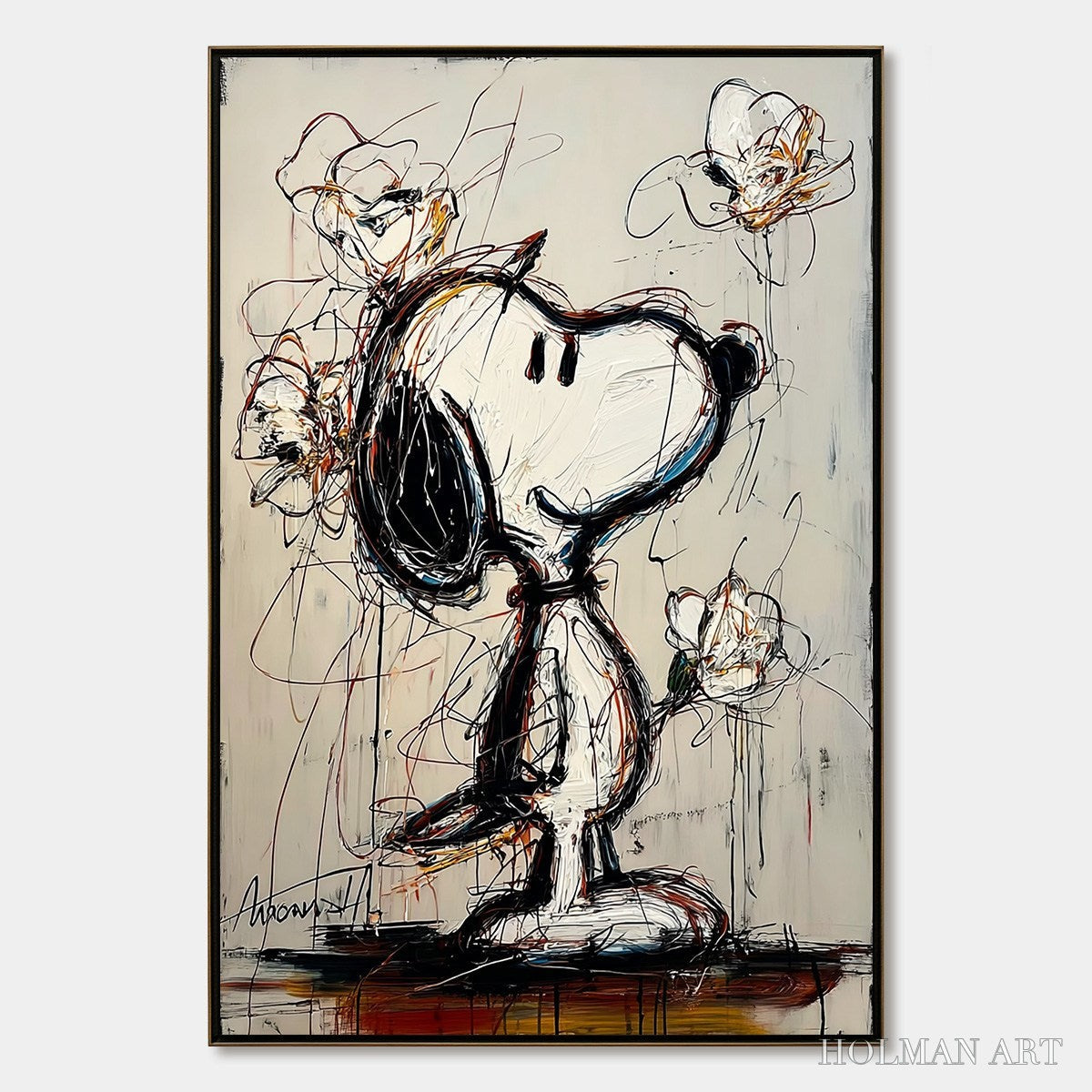HOLMAN ART Joyful Daydream – Expressive Pop Art Character Painting with Floral Accents - image 1
