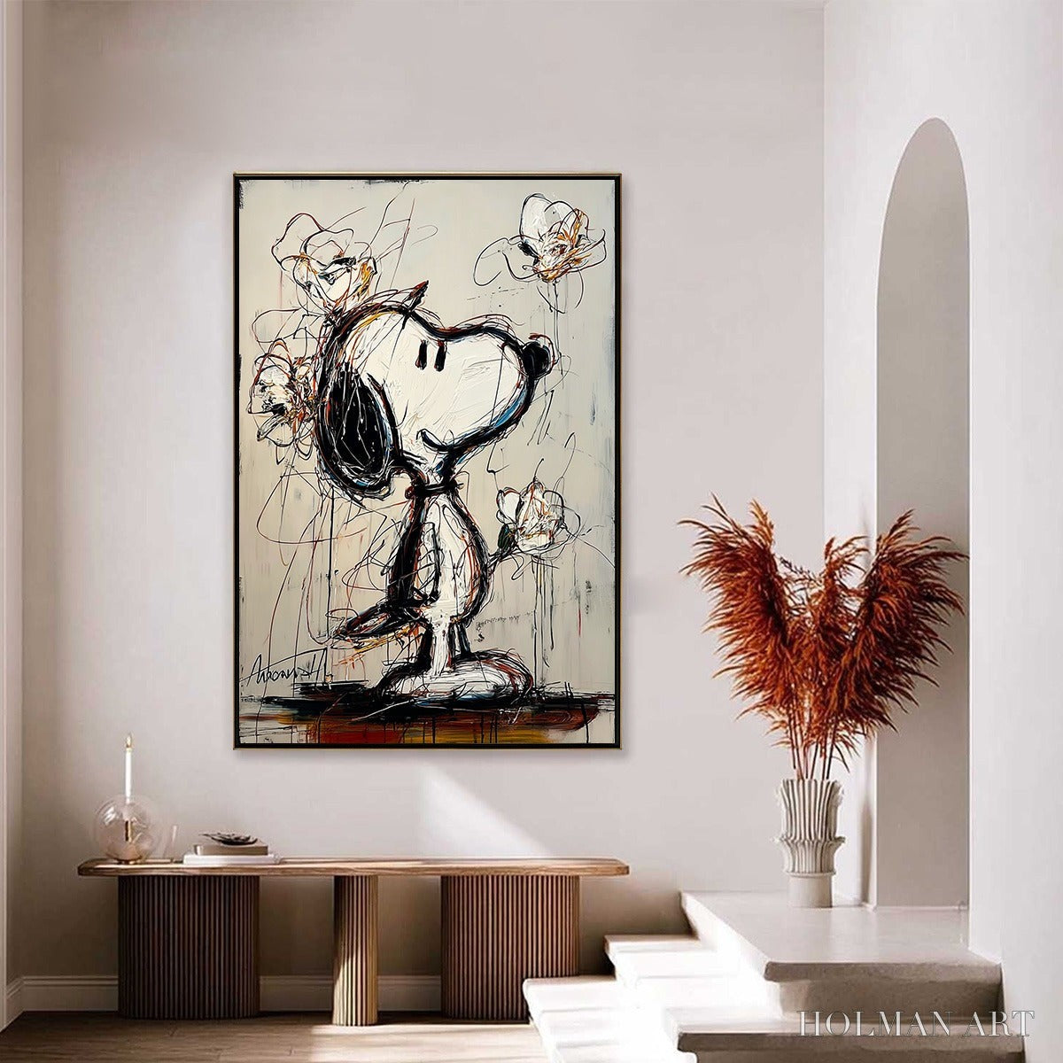 HOLMAN ART Joyful Daydream – Expressive Pop Art Character Painting with Floral Accents - image 6