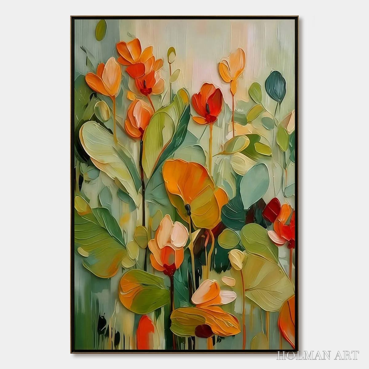 HOLMAN ART Sunset Blooms – Vibrant Textured Impasto Floral Oil Painting - image 1