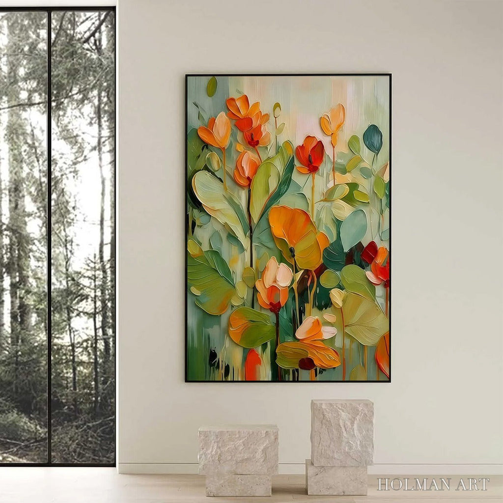 HOLMAN ART Sunset Blooms – Vibrant Textured Impasto Floral Oil Painting - image 2