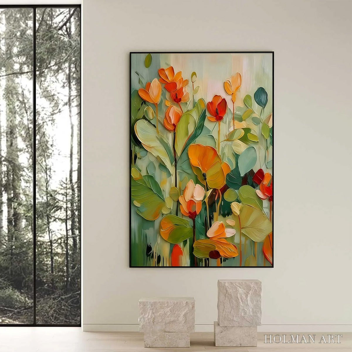 HOLMAN ART Sunset Blooms – Vibrant Textured Impasto Floral Oil Painting - image 2