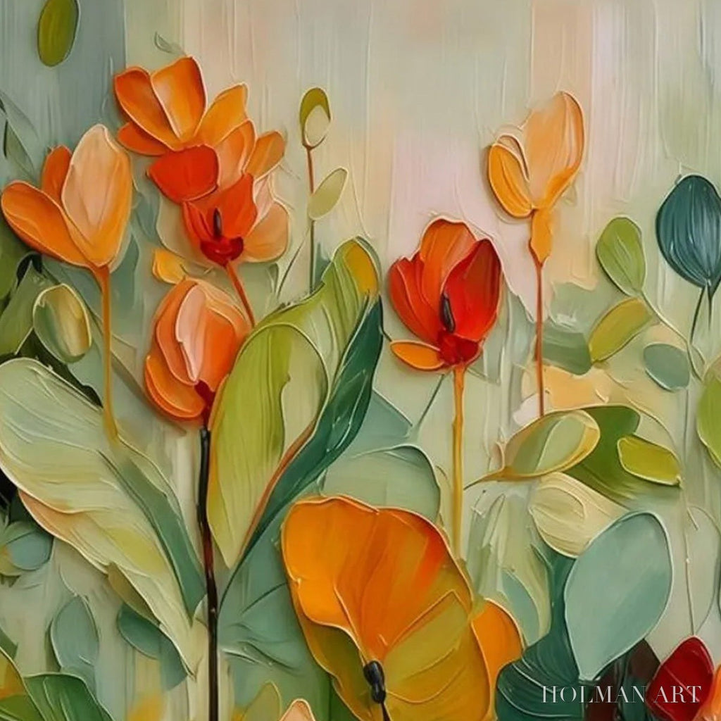 HOLMAN ART Sunset Blooms – Vibrant Textured Impasto Floral Oil Painting - image 3