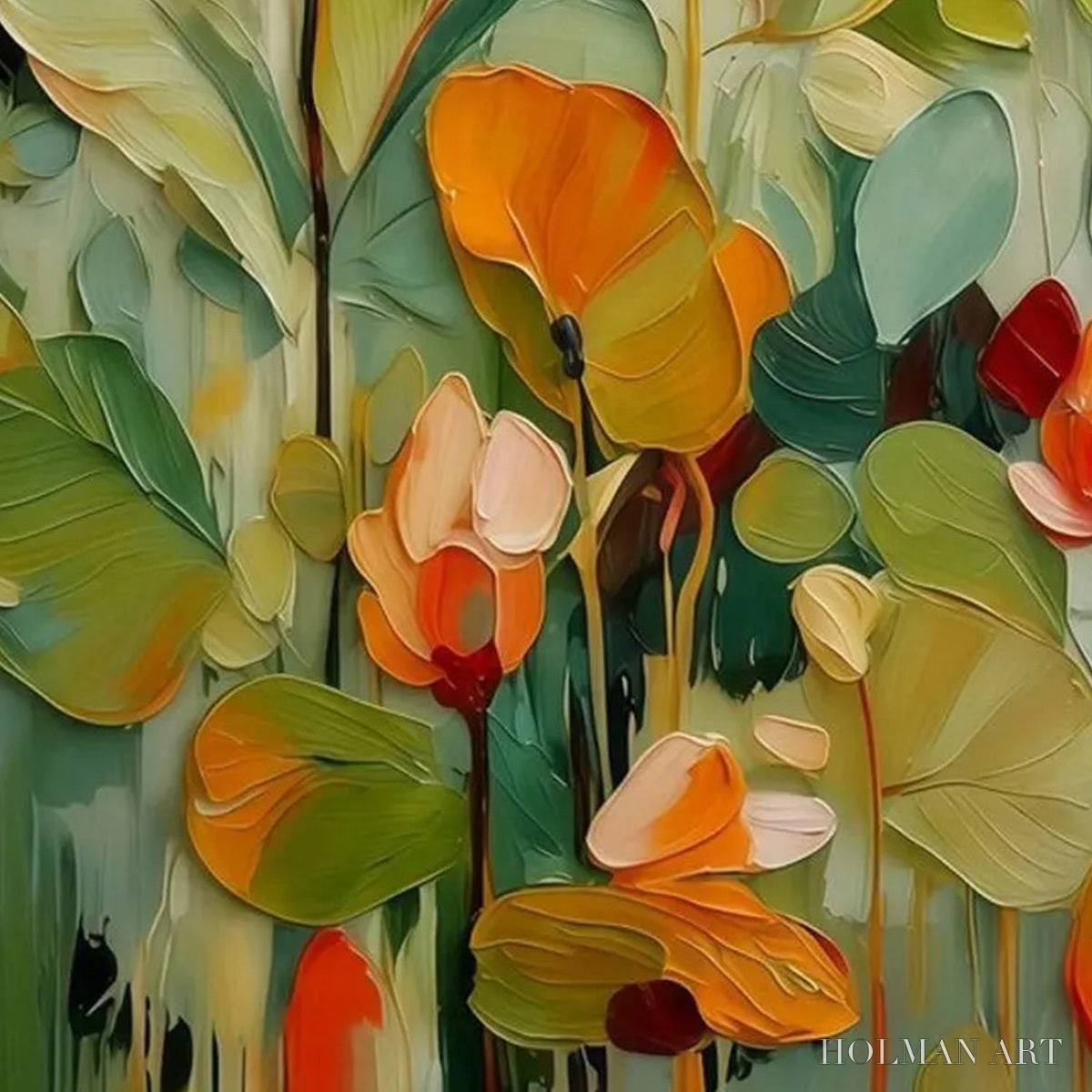 HOLMAN ART Sunset Blooms – Vibrant Textured Impasto Floral Oil Painting - image 5
