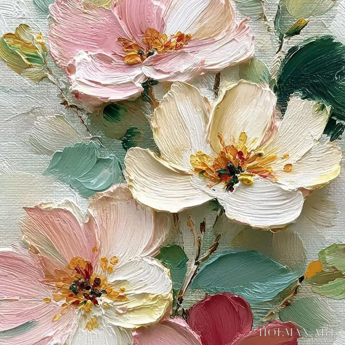 HOLMAN ART Petal Serenade – Vertical Textured Impasto Floral Oil Painting - image 3