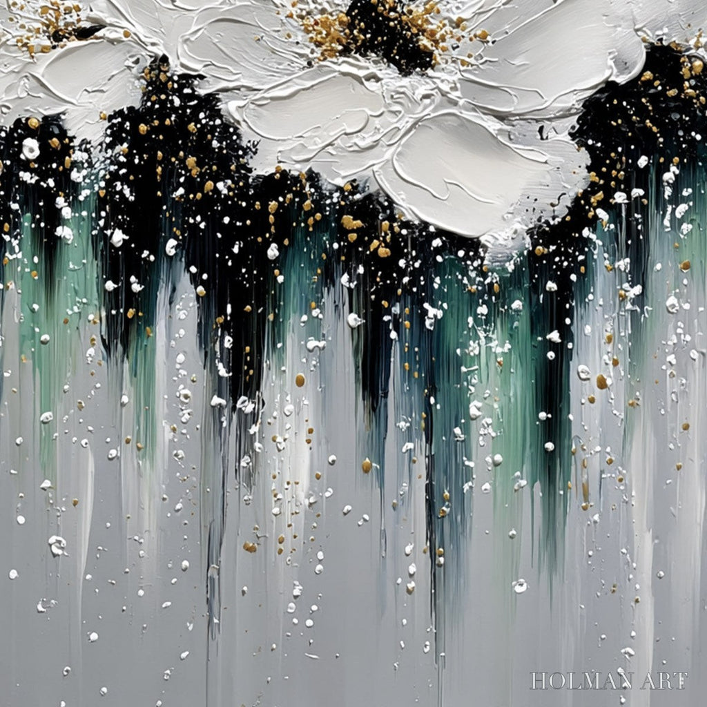 HOLMAN ART Echoes in White – Textured White Flower Impasto Oil Painting with Gold Accents - image 5