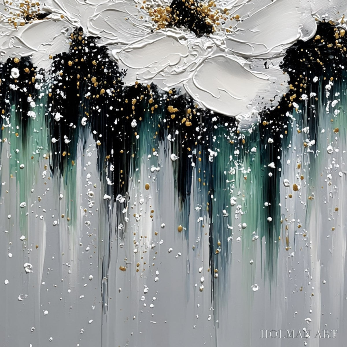HOLMAN ART Echoes in White – Textured White Flower Impasto Oil Painting with Gold Accents - image 5