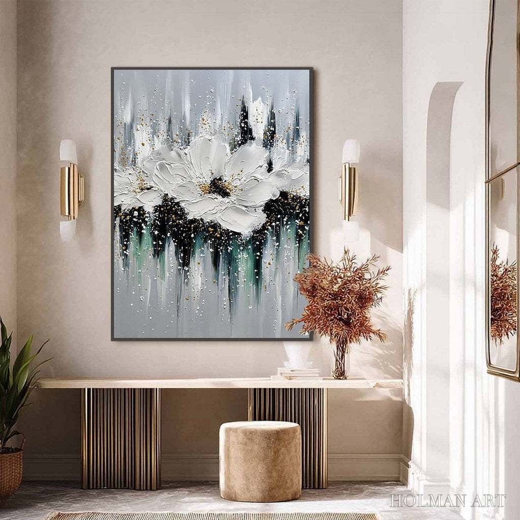 HOLMAN ART Echoes in White – Textured White Flower Impasto Oil Painting with Gold Accents - image 6