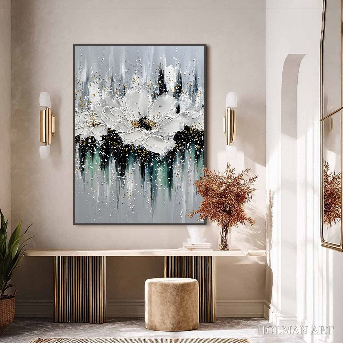HOLMAN ART Echoes in White – Textured White Flower Impasto Oil Painting with Gold Accents - image 6