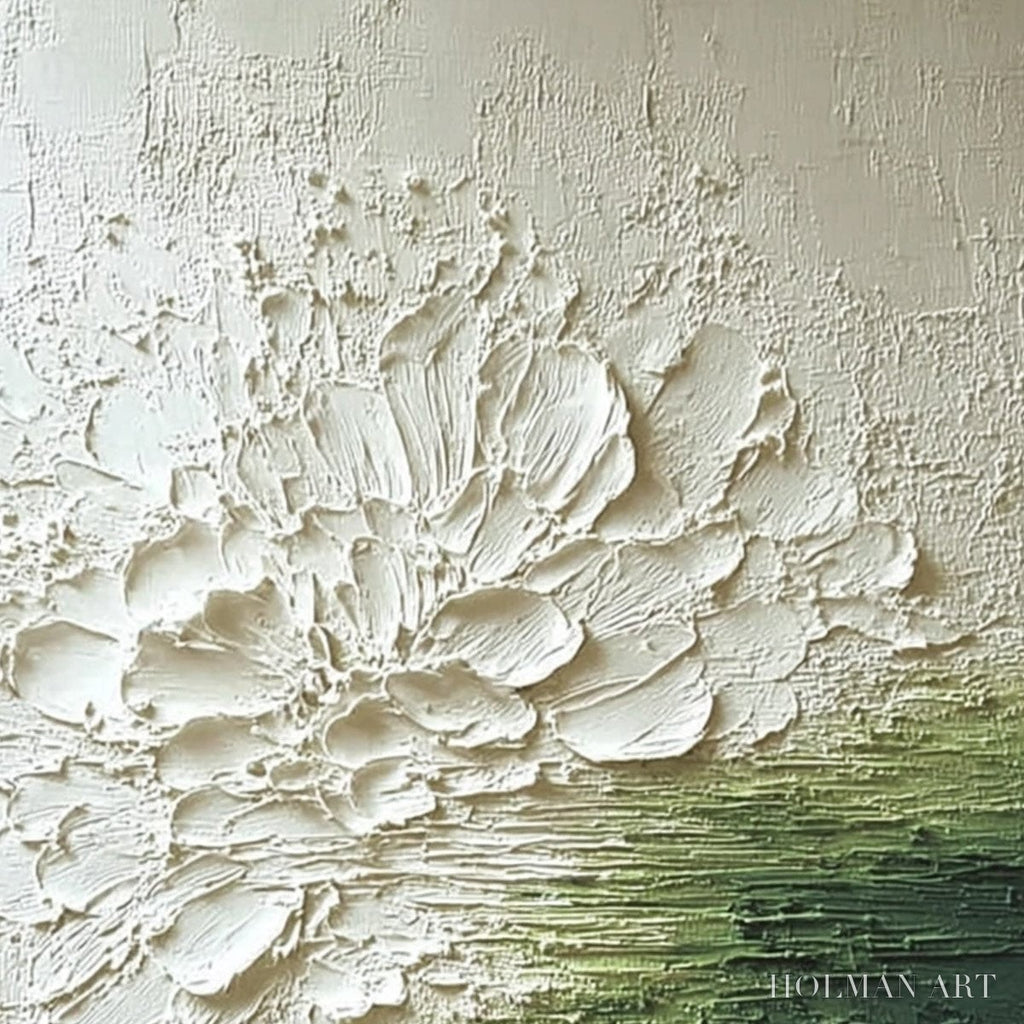HOLMAN ART Verdant Bloom – Textured Green and White Wabi Sabi Abstract Painting - image 3