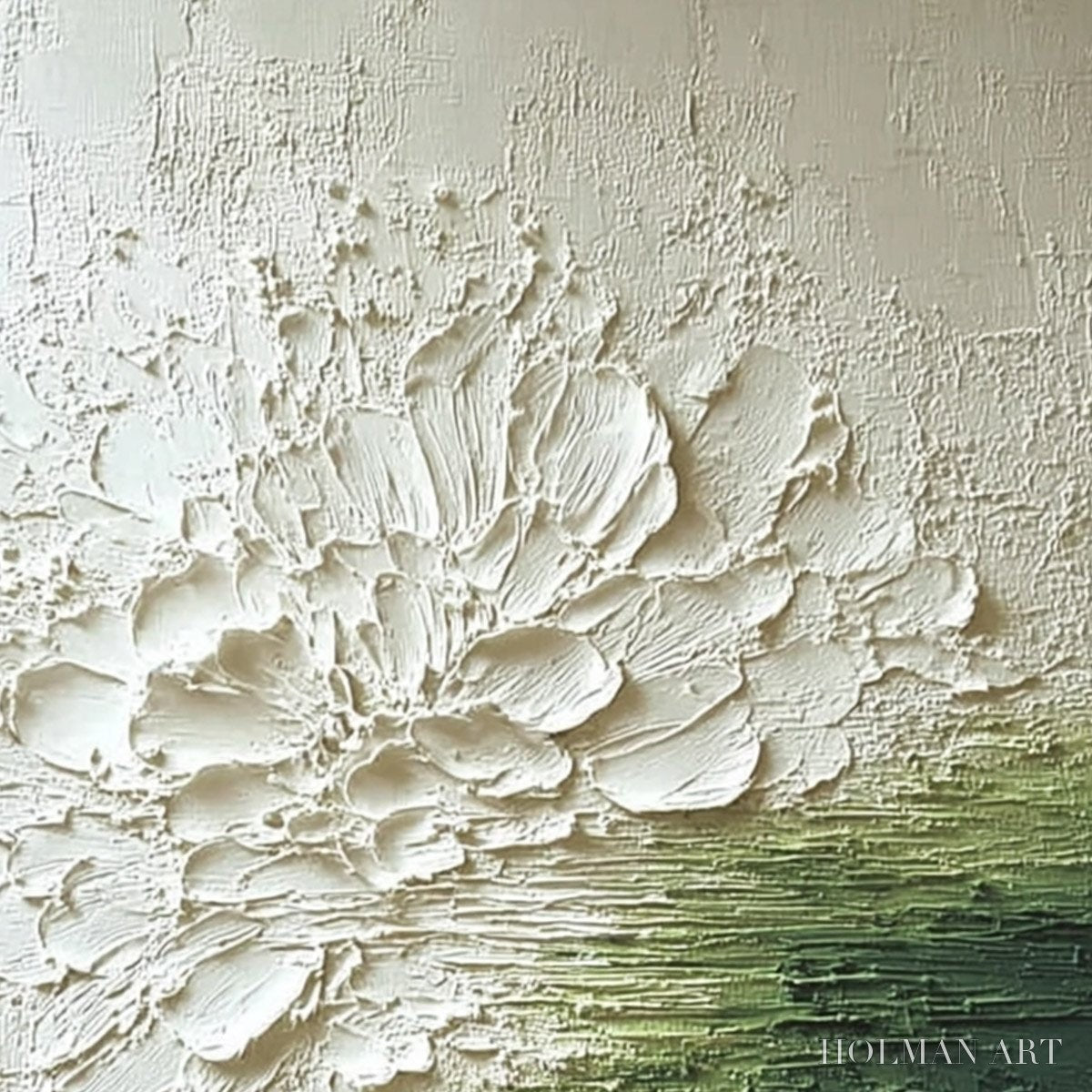HOLMAN ART Verdant Bloom – Textured Green and White Wabi Sabi Abstract Painting - image 3