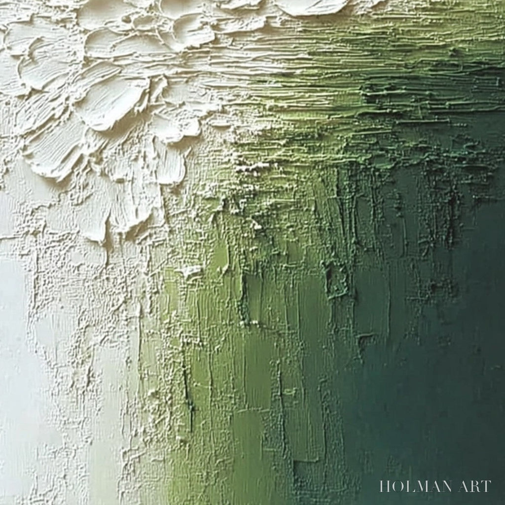 HOLMAN ART Verdant Bloom – Textured Green and White Wabi Sabi Abstract Painting - image 5