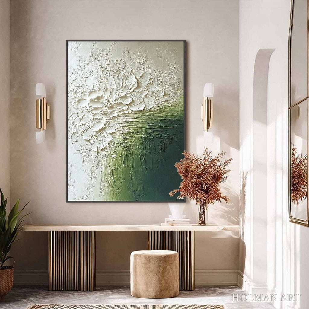 HOLMAN ART Verdant Bloom – Textured Green and White Wabi Sabi Abstract Painting - image 6