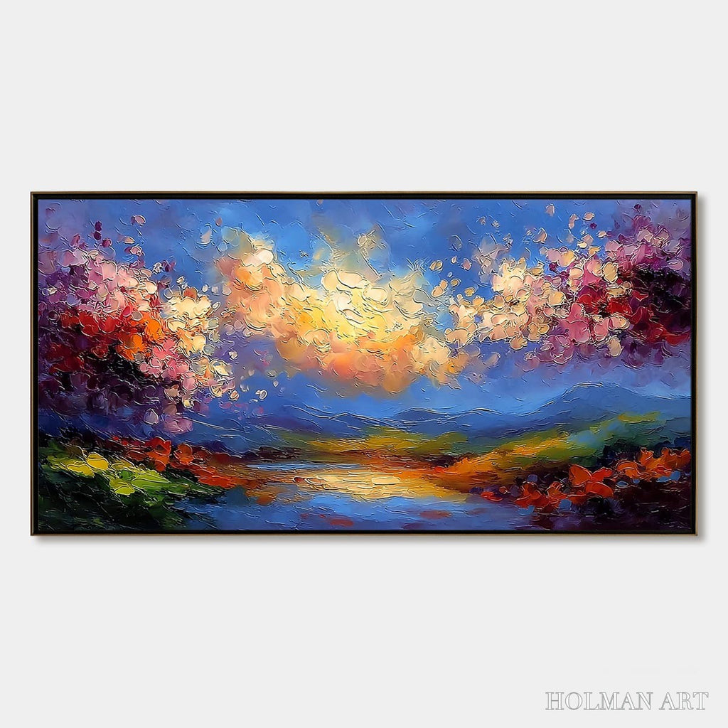 HOLMAN ART Celestial Bloom – Textured Abstract Floral Landscape Oil Painting - image 1