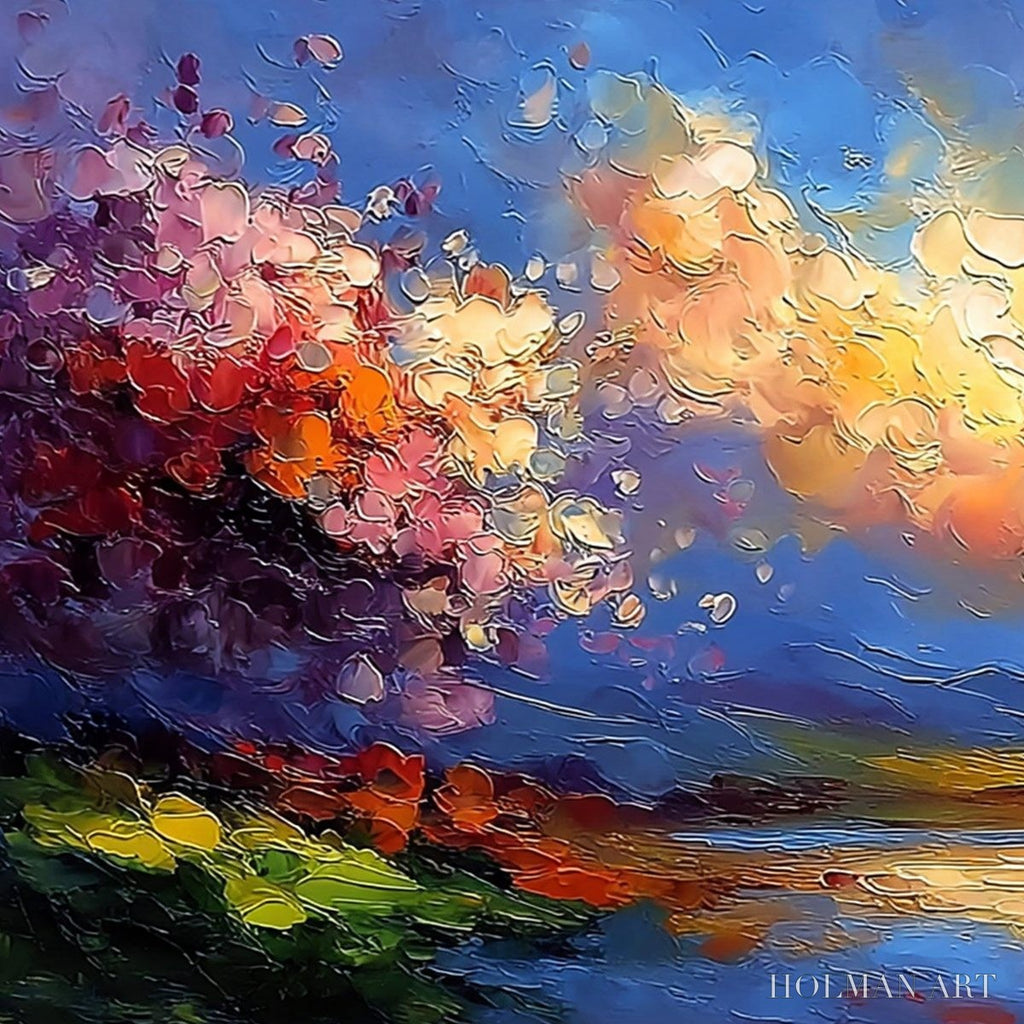 HOLMAN ART Celestial Bloom – Textured Abstract Floral Landscape Oil Painting - image 3