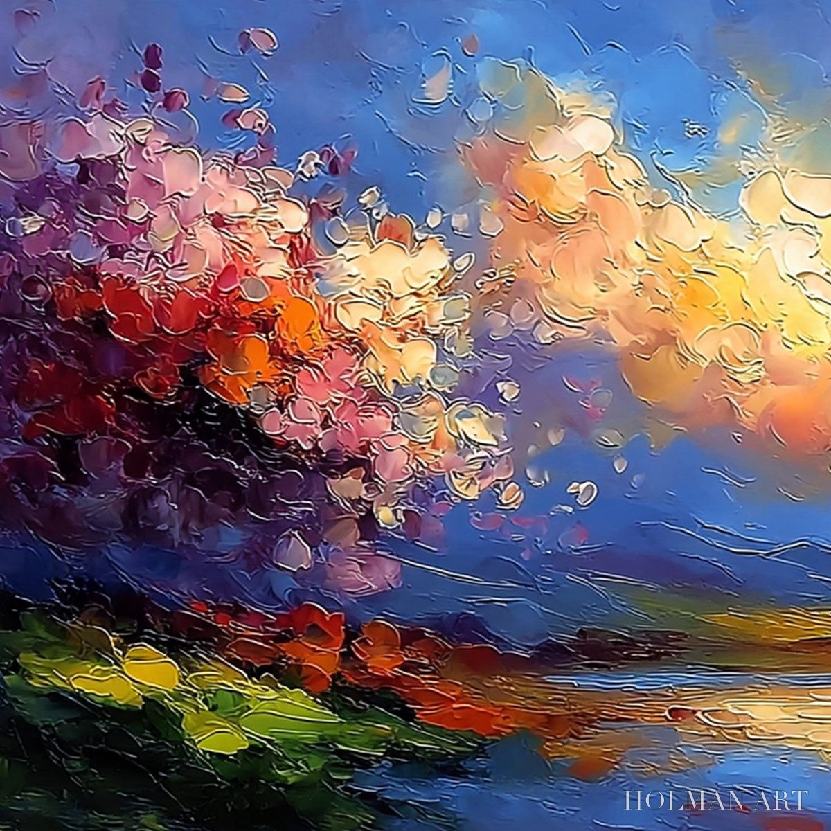 HOLMAN ART Celestial Bloom – Textured Abstract Floral Landscape Oil Painting - image 3