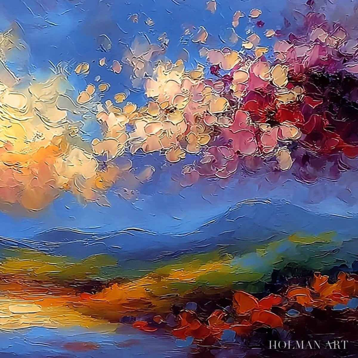 HOLMAN ART Celestial Bloom – Textured Abstract Floral Landscape Oil Painting - image 5