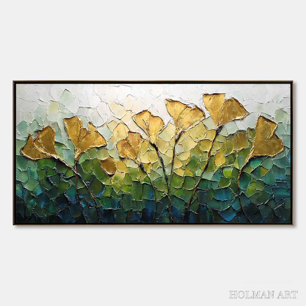 HOLMAN ART Gilded Ginkgo – Textured Golden Floral Impasto Oil Painting - image 1
