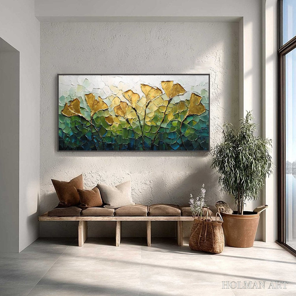 HOLMAN ART Gilded Ginkgo – Textured Golden Floral Impasto Oil Painting - image 2