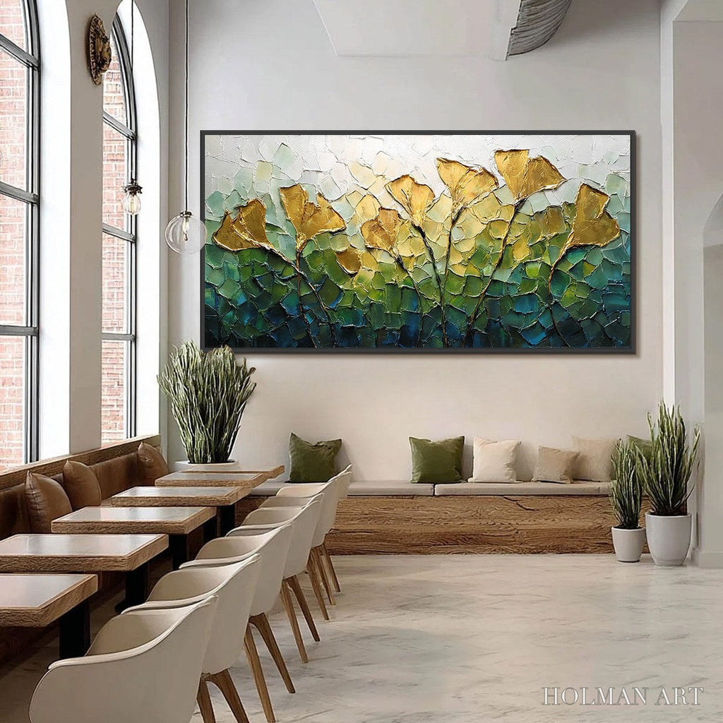 HOLMAN ART Gilded Ginkgo – Textured Golden Floral Impasto Oil Painting - image 6