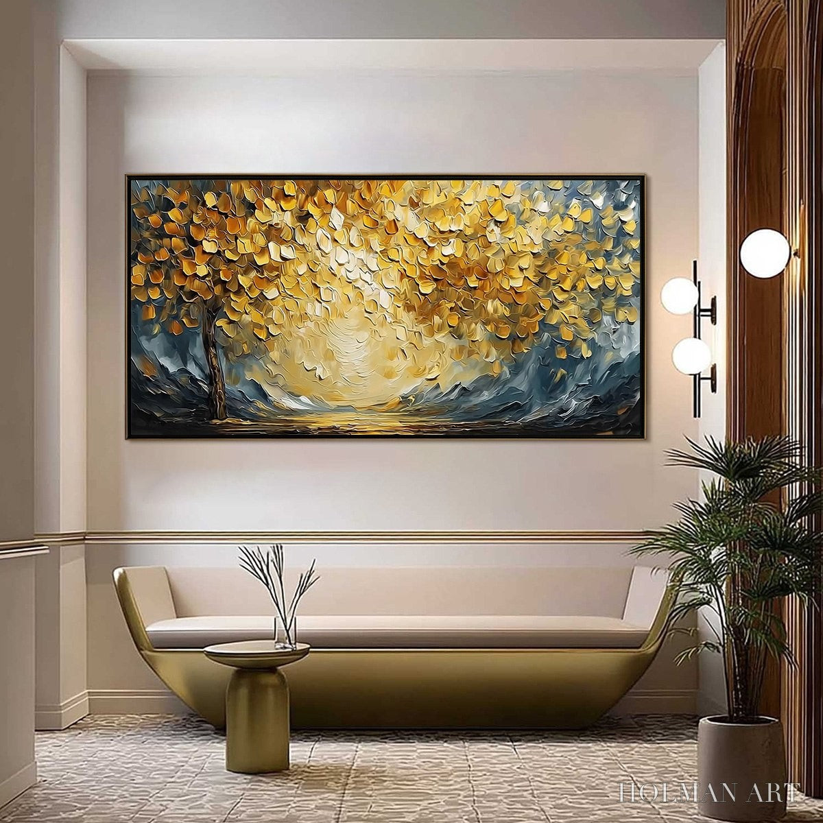 HOLMAN ART Golden Embrace – Textured Golden Leaf Tree Impasto Landscape Painting - image 2