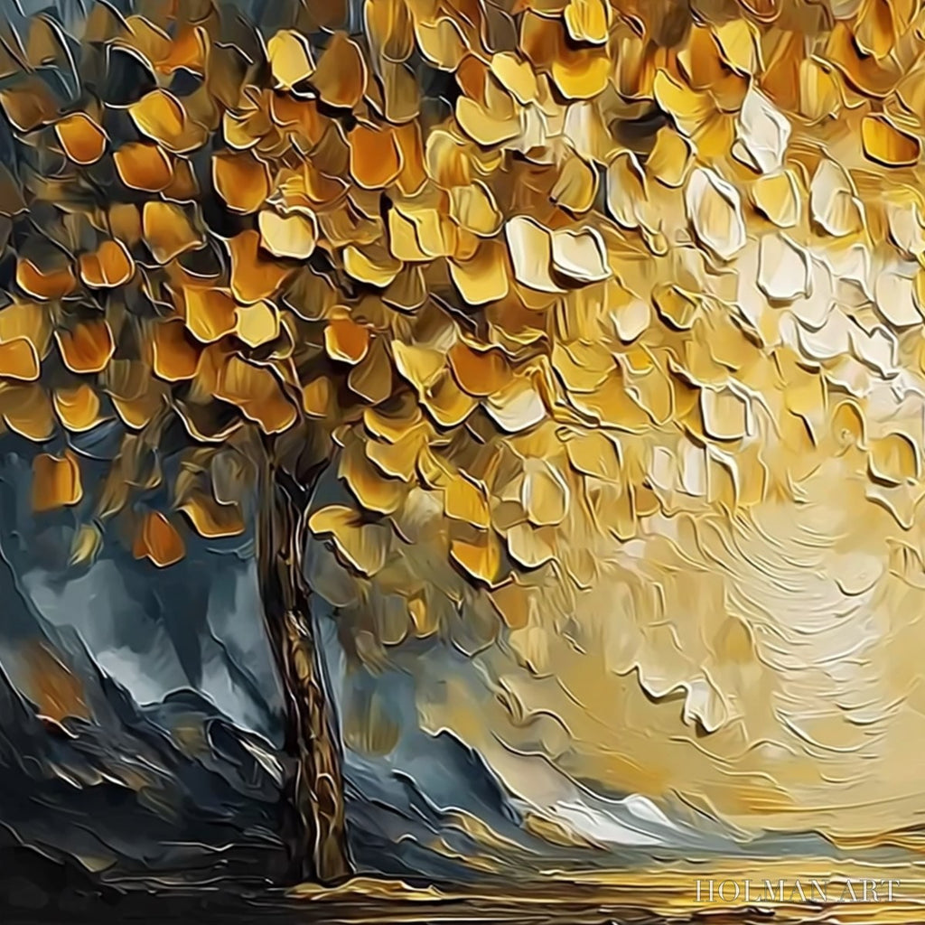 HOLMAN ART Golden Embrace – Textured Golden Leaf Tree Impasto Landscape Painting - image 3