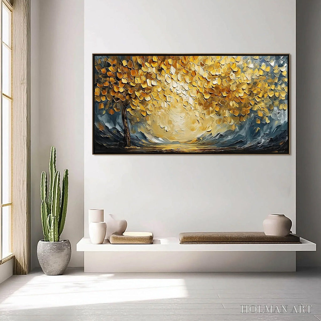 HOLMAN ART Golden Embrace – Textured Golden Leaf Tree Impasto Landscape Painting - image 4