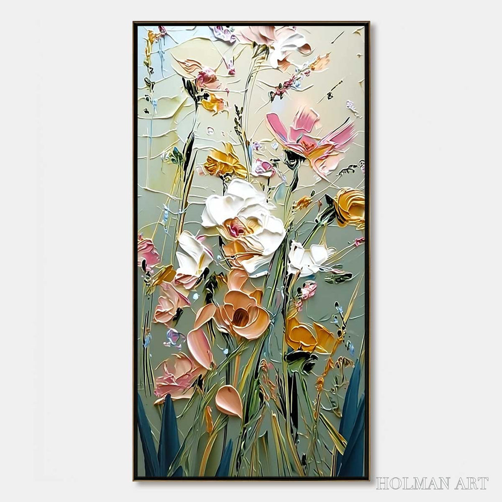 HOLMAN ART Garden Whispers – Vertical Palette Knife Floral Impasto - image 1