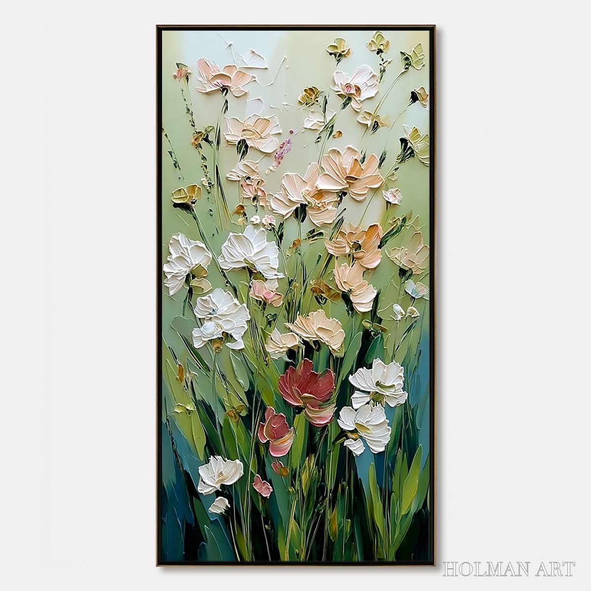 HOLMAN ART Spring'S Embrace – Vertical Impasto Wildflower Meadow Painting - image 1