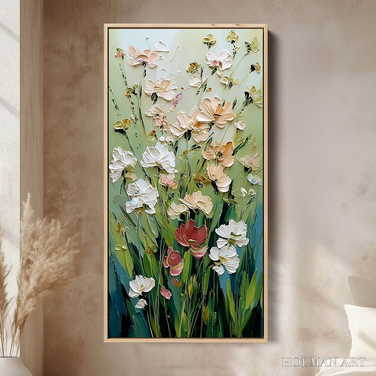 HOLMAN ART Spring'S Embrace – Vertical Impasto Wildflower Meadow Painting - image 2