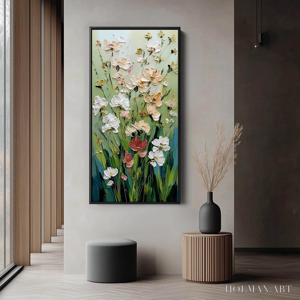HOLMAN ART Spring'S Embrace – Vertical Impasto Wildflower Meadow Painting - image 6