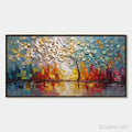 HOLMAN ART Urban Blossom – Textured Palette Knife Cityscape Reflection Painting - image 1