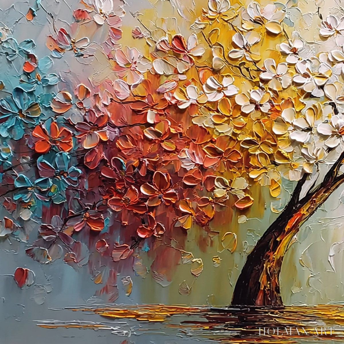 HOLMAN ART Eternal Blossom – Colorful Textured Palette Knife Tree of Life Painting - image 3