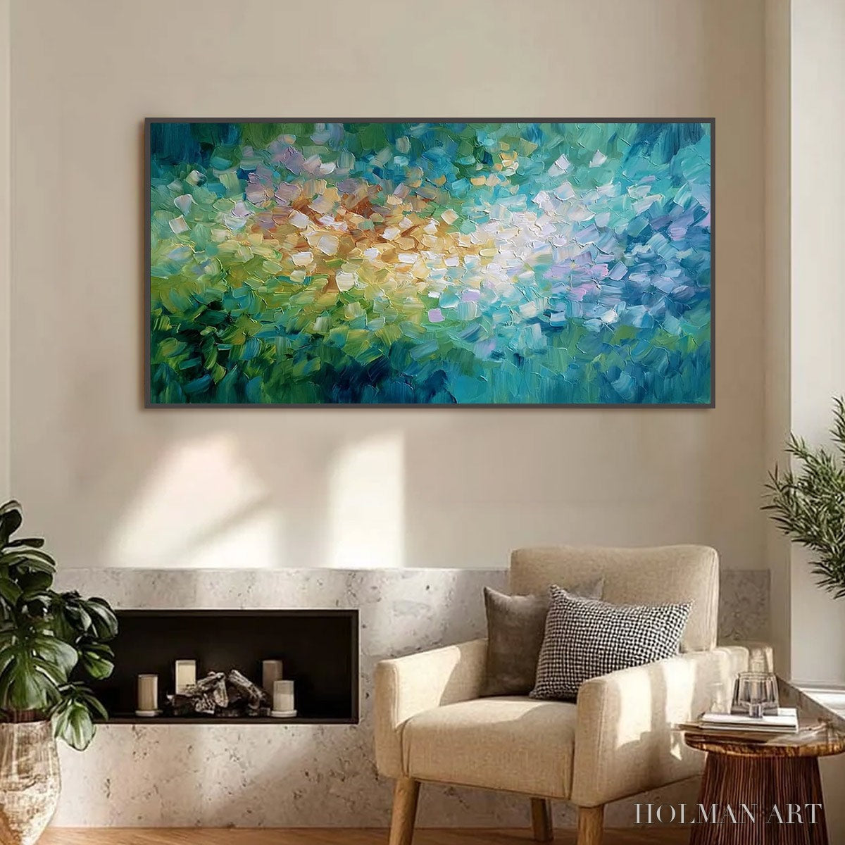 HOLMAN ART Emerald Bloom – Colorful Textured Abstract Floral Palette Knife Painting - image 2