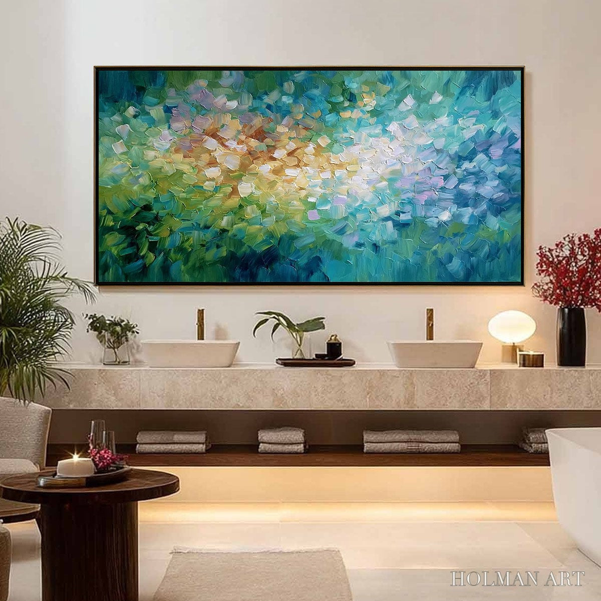 HOLMAN ART Emerald Bloom – Colorful Textured Abstract Floral Palette Knife Painting - image 4