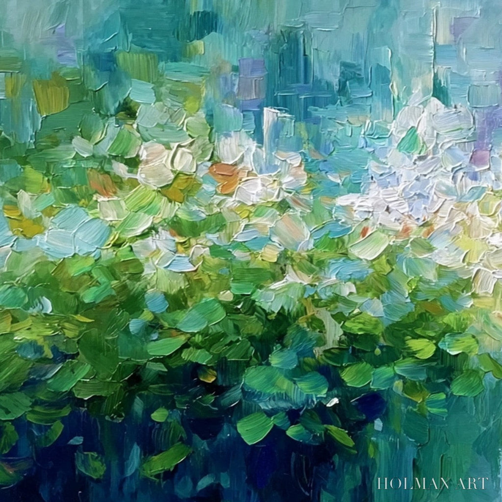 HOLMAN ART Emerald Reverie – Textured Abstract Floral Landscape Palette Knife Painting - image 3