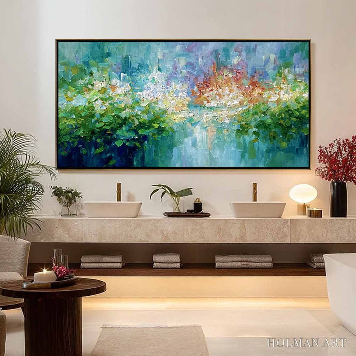 HOLMAN ART Emerald Reverie – Textured Abstract Floral Landscape Palette Knife Painting - image 4
