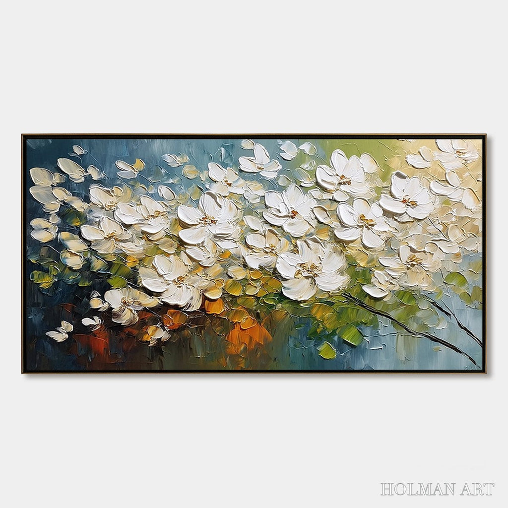 HOLMAN ART Ivory Bloom – Textured White Floral Impasto Oil Paintinga - image 1